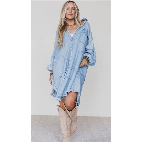 NEW! Easel Boho Soft 100% Tencel Oversized Denim Dress! - Picture 1 of 5